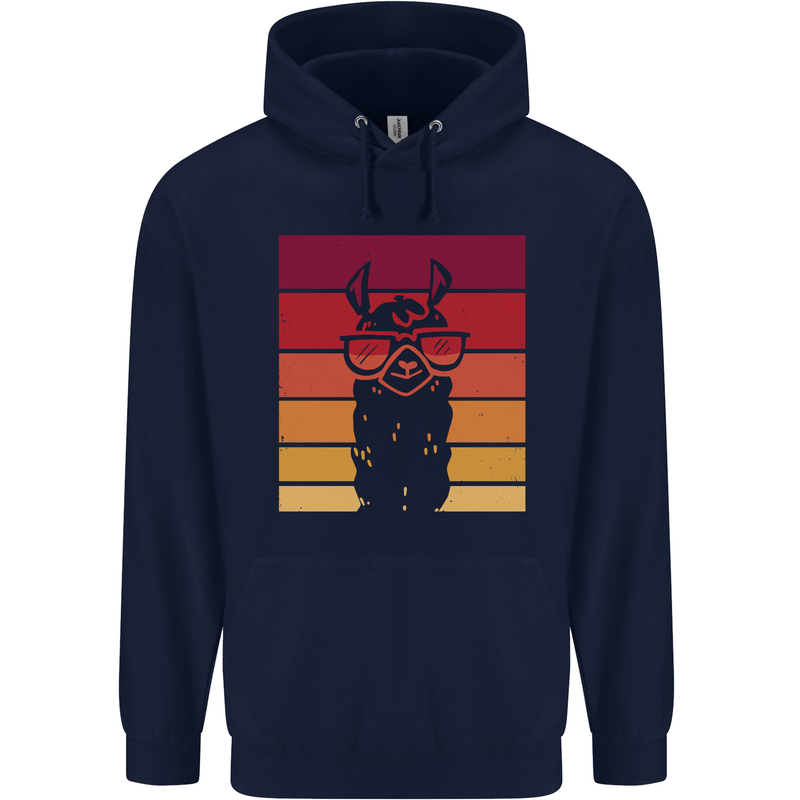A Llama Wearing Shades Childrens Kids Hoodie Navy Blue