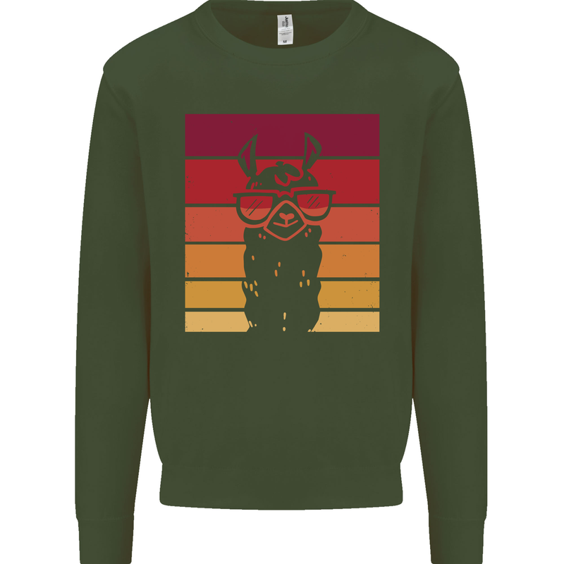 A Llama Wearing Shades Kids Sweatshirt Jumper Forest Green