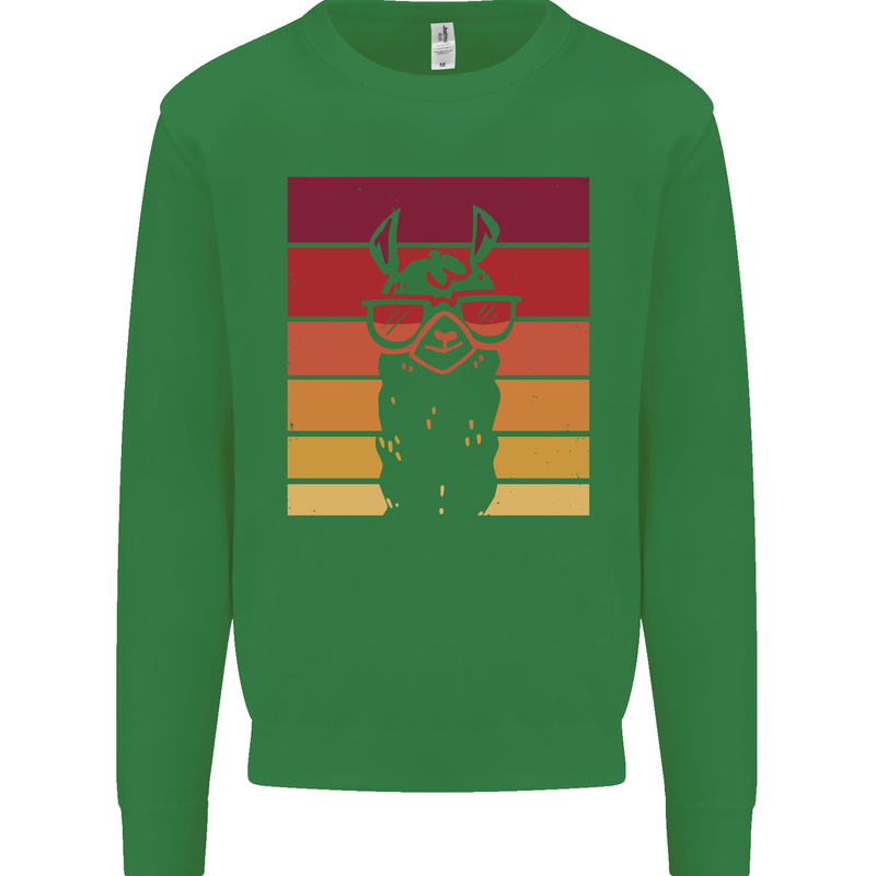 A Llama Wearing Shades Kids Sweatshirt Jumper Irish Green