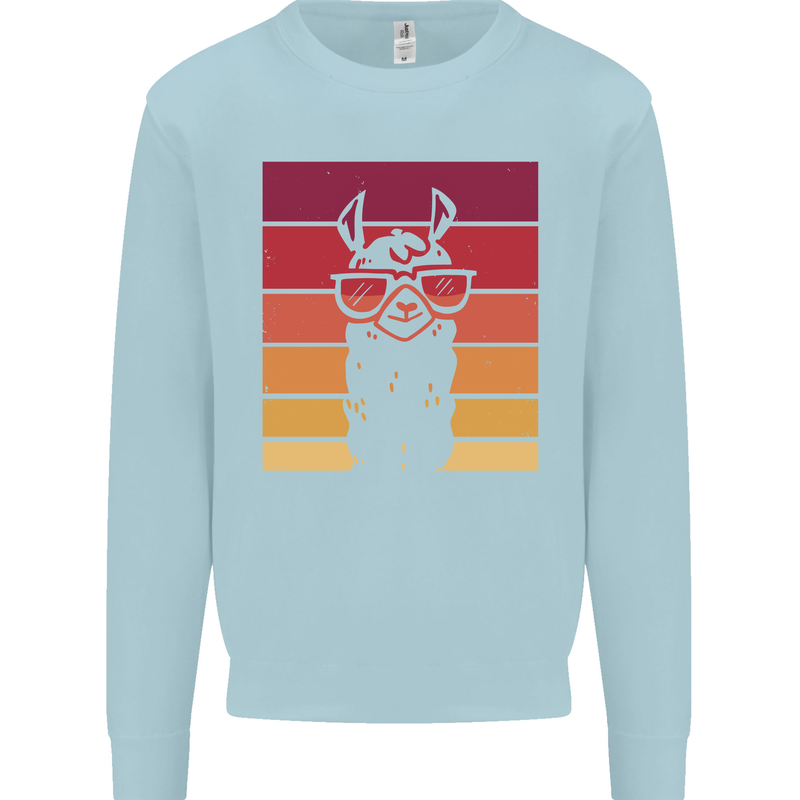 A Llama Wearing Shades Kids Sweatshirt Jumper Light Blue