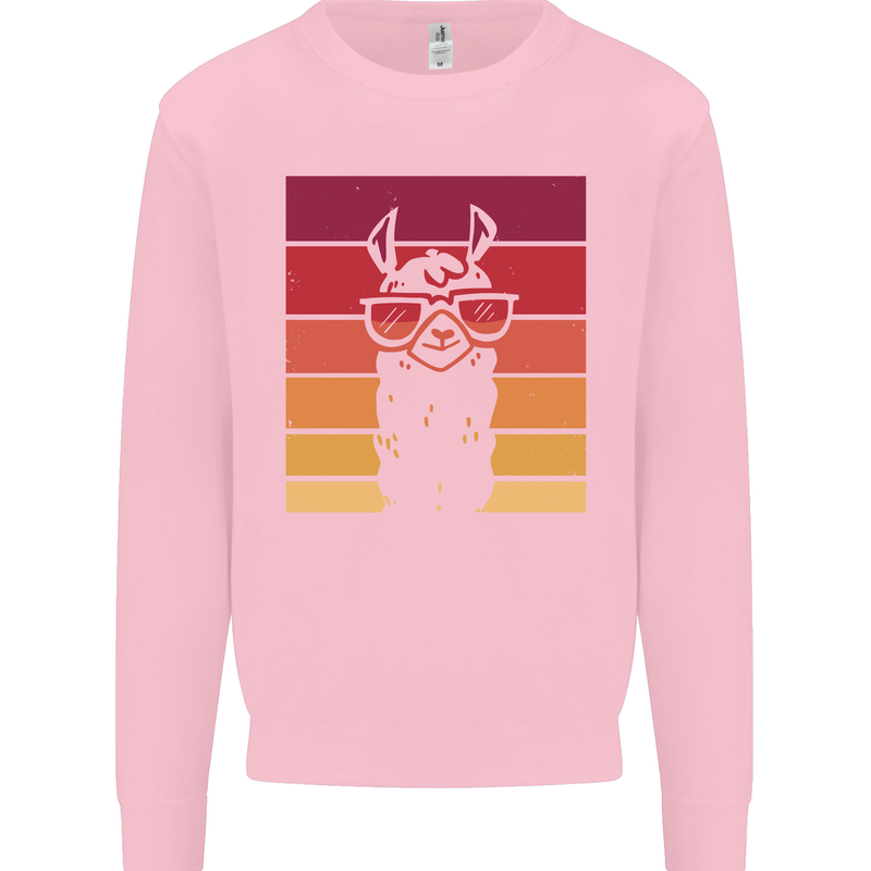 A Llama Wearing Shades Kids Sweatshirt Jumper Light Pink