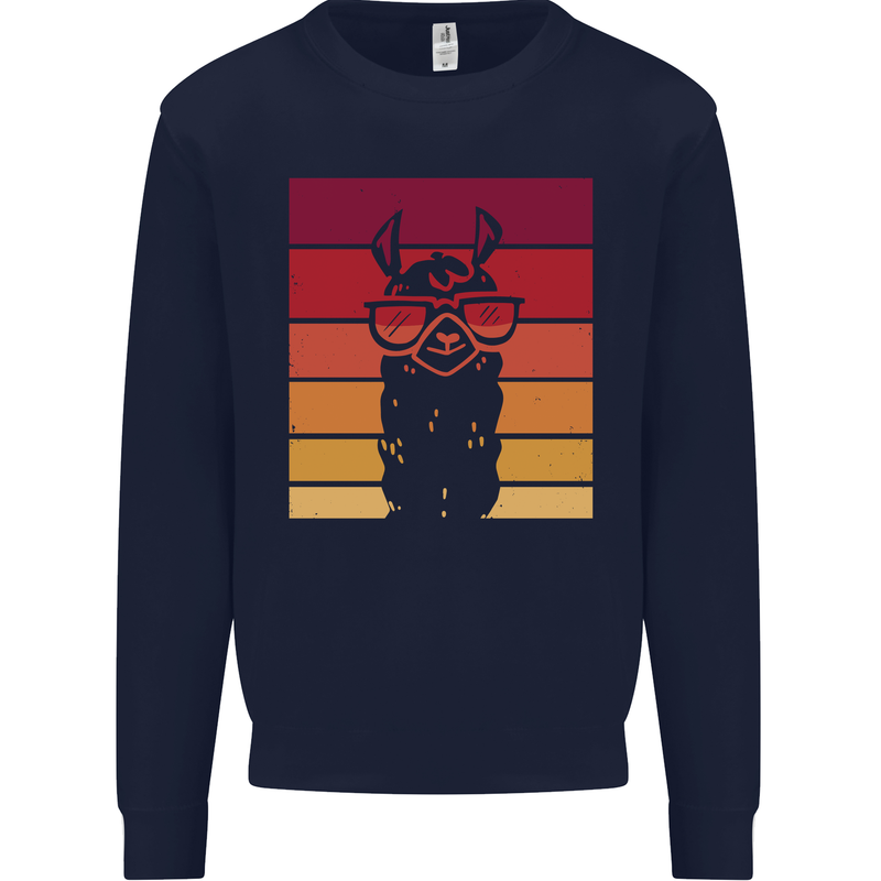 A Llama Wearing Shades Kids Sweatshirt Jumper Navy Blue