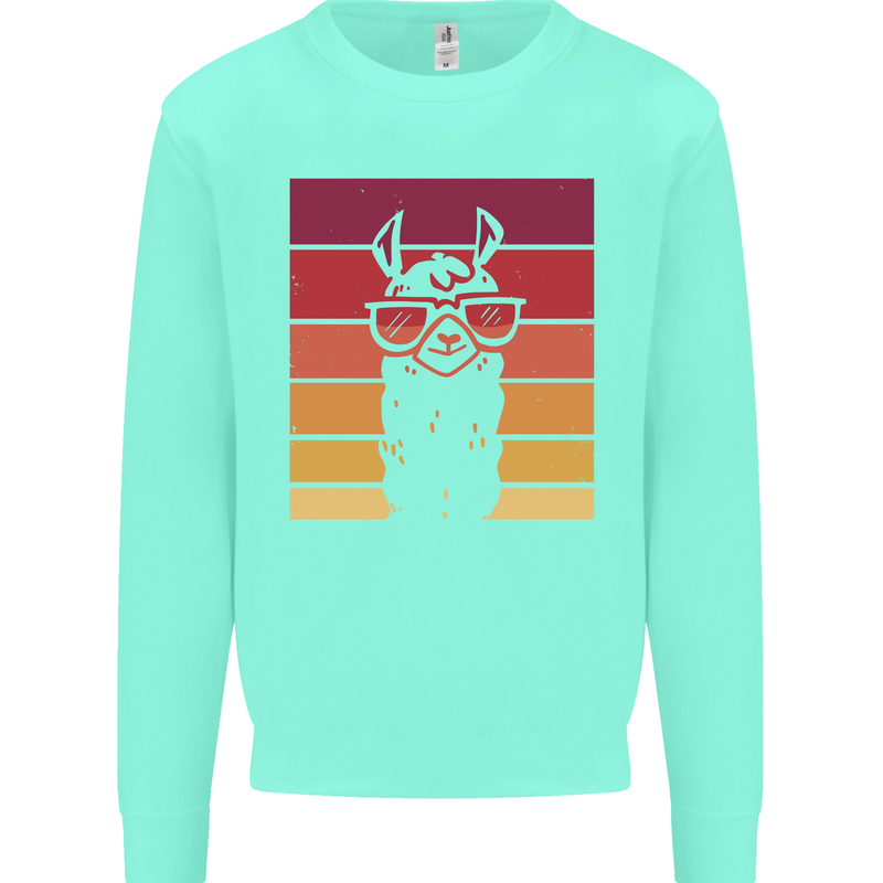 A Llama Wearing Shades Kids Sweatshirt Jumper Peppermint