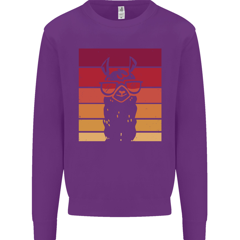 A Llama Wearing Shades Kids Sweatshirt Jumper Purple