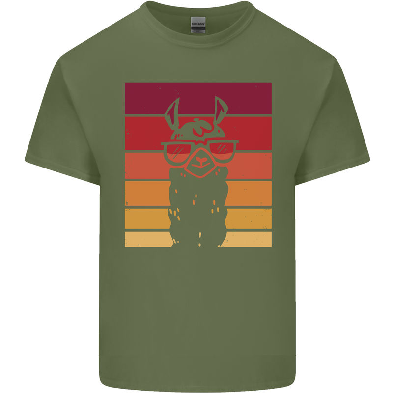 A Llama Wearing Shades Mens Cotton T-Shirt Tee Top Military Green
