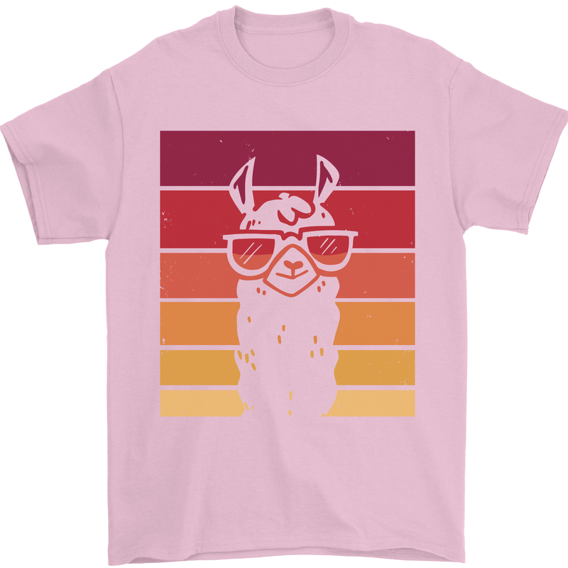 A Llama Wearing Shades Mens T-Shirt Cotton Gildan Light Pink