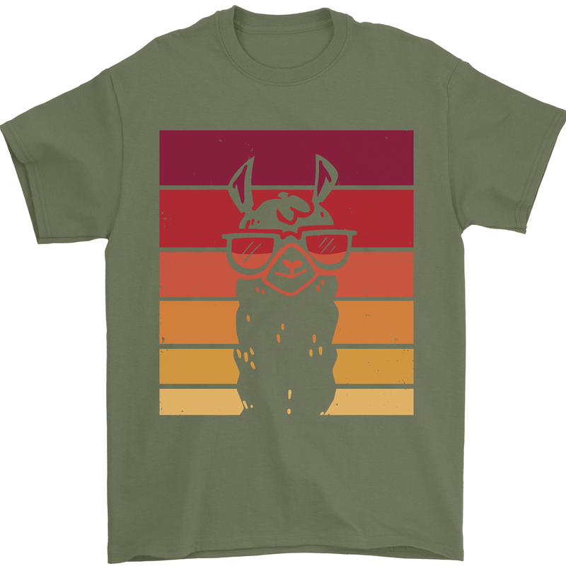 A Llama Wearing Shades Mens T-Shirt Cotton Gildan Military Green