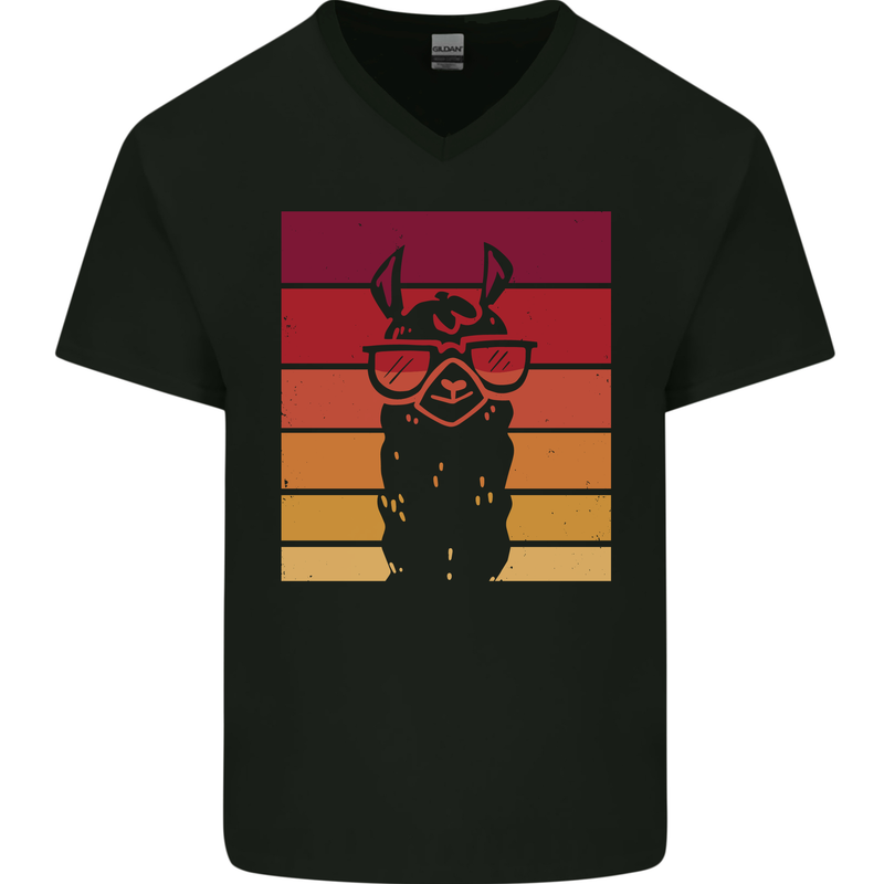 A Llama Wearing Shades Mens V-Neck Cotton T-Shirt Black