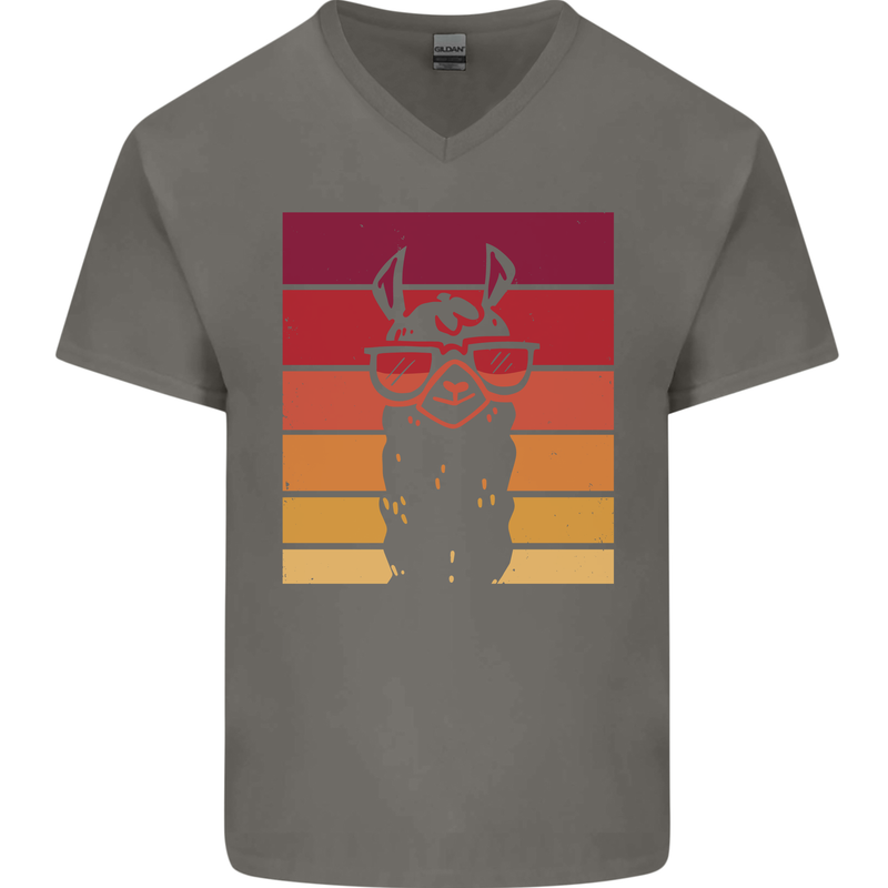 A Llama Wearing Shades Mens V-Neck Cotton T-Shirt Charcoal