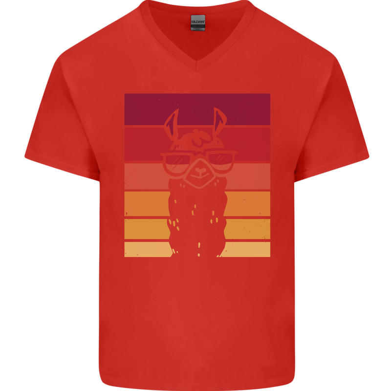 A Llama Wearing Shades Mens V-Neck Cotton T-Shirt Red