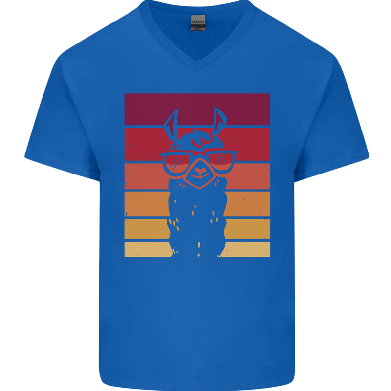 A Llama Wearing Shades Mens V-Neck Cotton T-Shirt Royal Blue