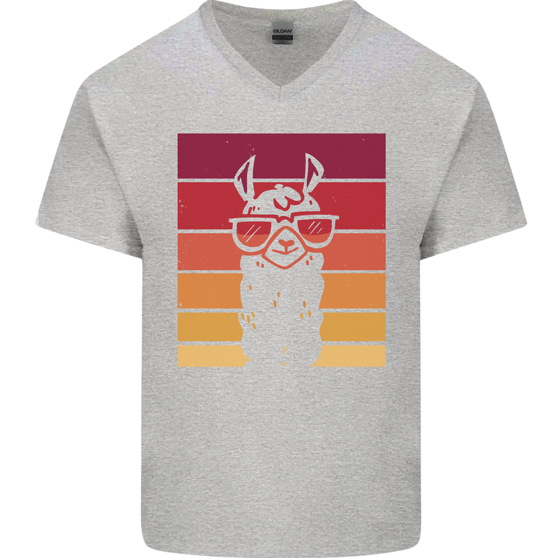 A Llama Wearing Shades Mens V-Neck Cotton T-Shirt Sports Grey