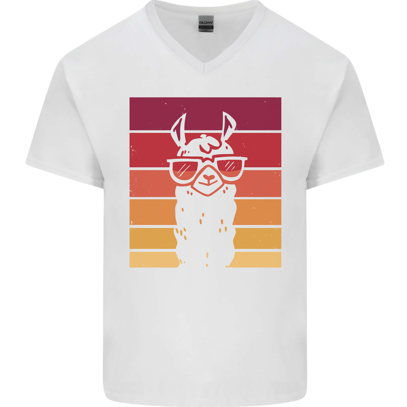 A Llama Wearing Shades Mens V-Neck Cotton T-Shirt White