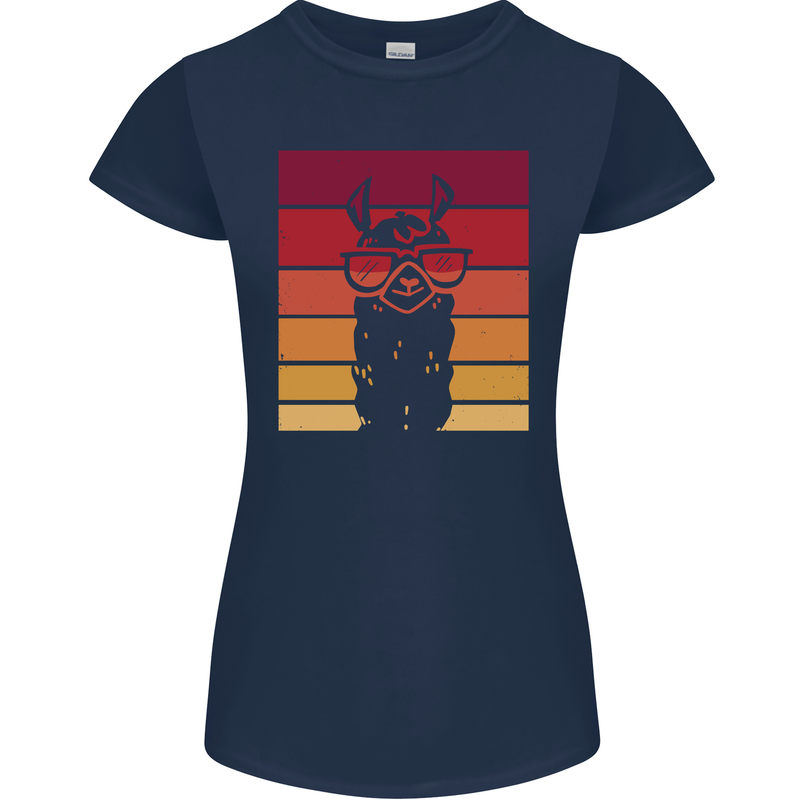 A Llama Wearing Shades Womens Petite Cut T-Shirt Navy Blue