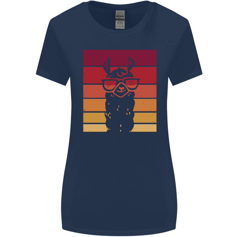 A Llama Wearing Shades Womens Wider Cut T-Shirt Navy Blue