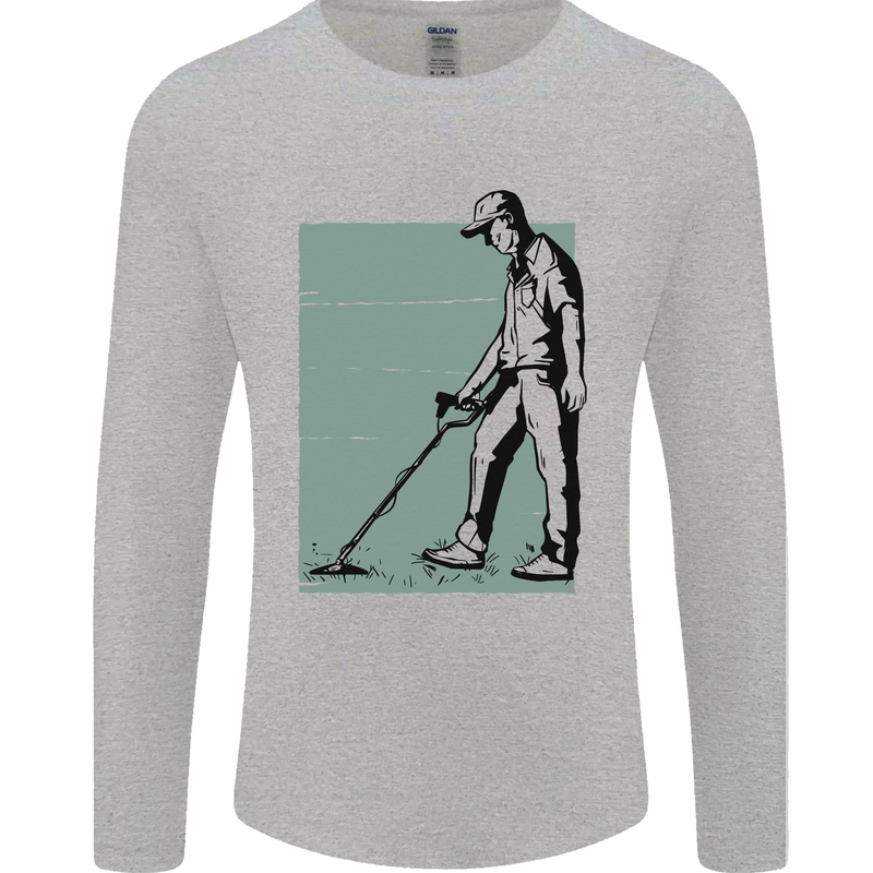 A Man Metal Detecting Detector Detect Mens Long Sleeve T-Shirt Sports Grey