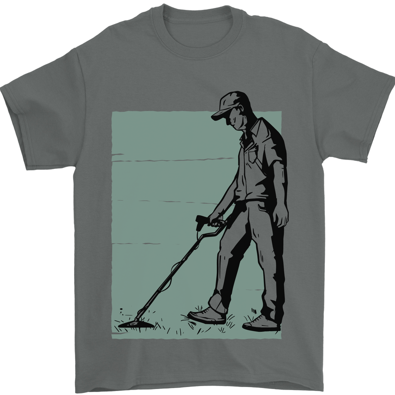 A Man Metal Detecting Detector Detect Mens T-Shirt 100% Cotton Charcoal