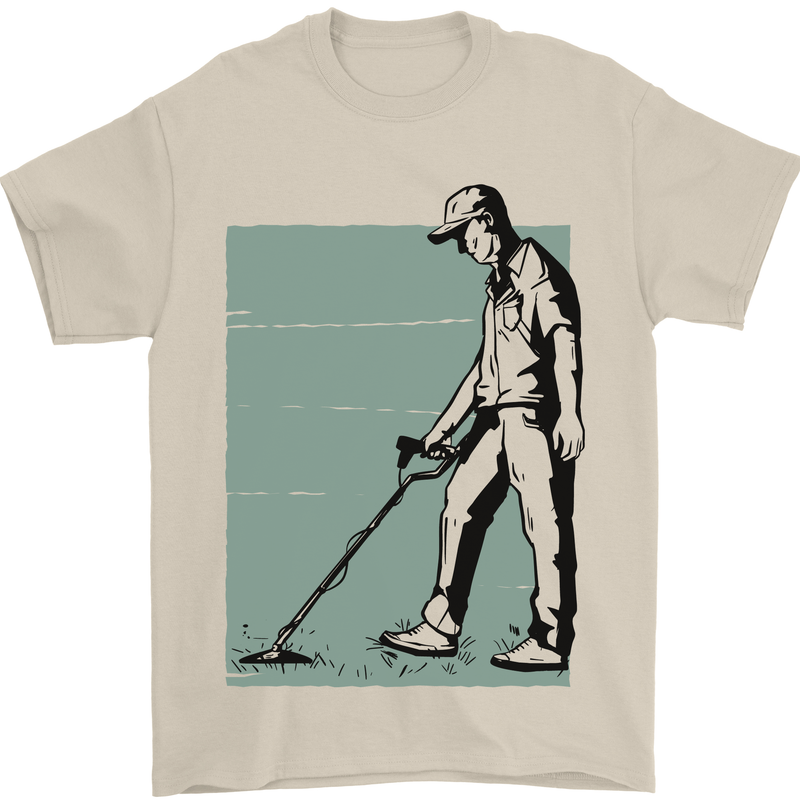 A Man Metal Detecting Detector Detect Mens T-Shirt 100% Cotton Sand