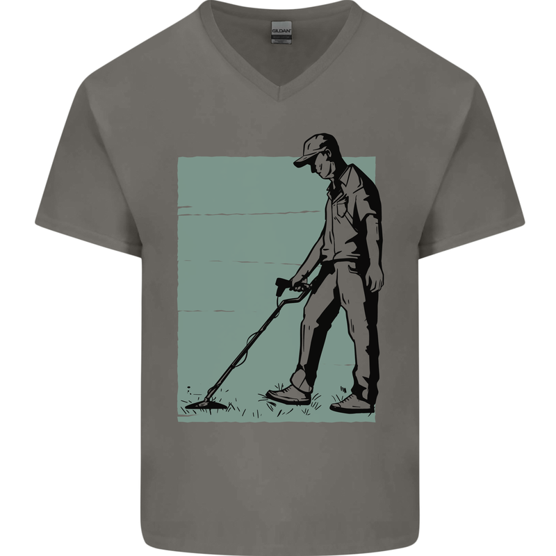 A Man Metal Detecting Detector Detect Mens V-Neck Cotton T-Shirt Charcoal