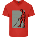 A Man Metal Detecting Detector Detect Mens V-Neck Cotton T-Shirt Red