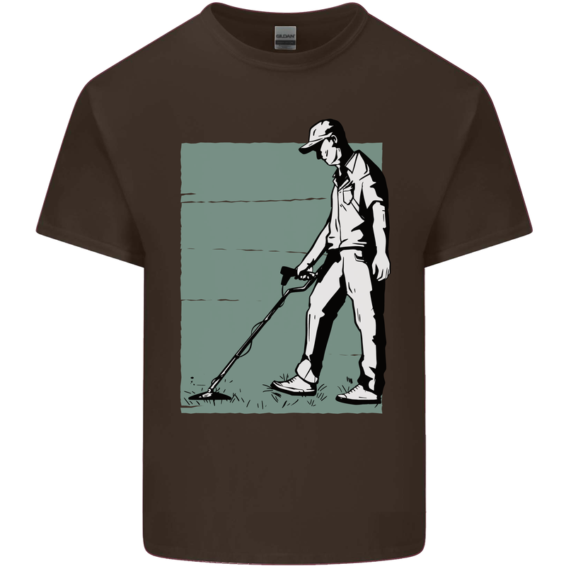 A Man Metal Detecting Detector Mens Cotton T-Shirt Tee Top Dark Chocolate