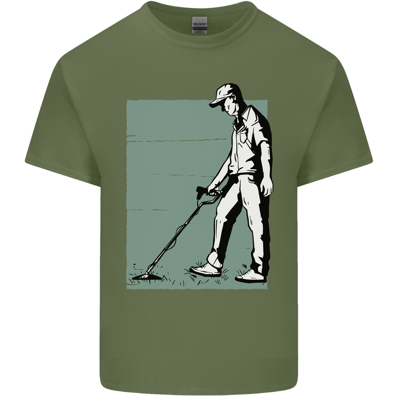 A Man Metal Detecting Detector Mens Cotton T-Shirt Tee Top Military Green