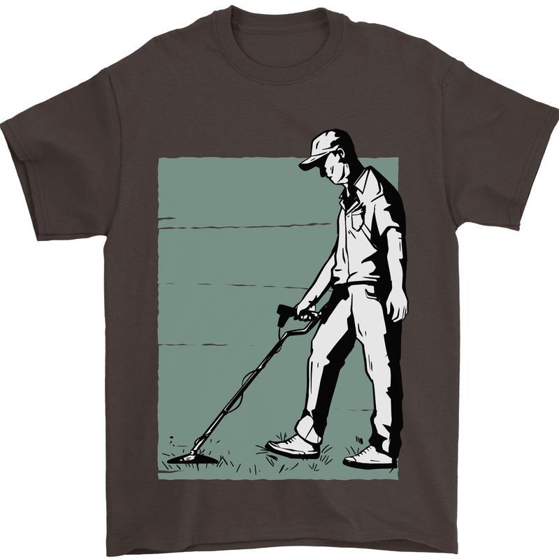 A Man Metal Detecting Detector Mens T-Shirt 100% Cotton Dark Chocolate
