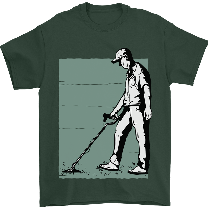 A Man Metal Detecting Detector Mens T-Shirt 100% Cotton Forest Green