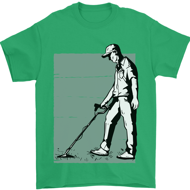 A Man Metal Detecting Detector Mens T-Shirt 100% Cotton Irish Green