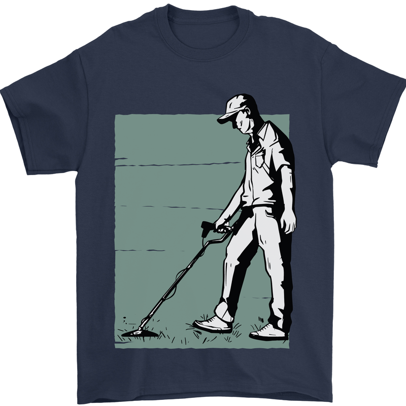 A Man Metal Detecting Detector Mens T-Shirt 100% Cotton Navy Blue