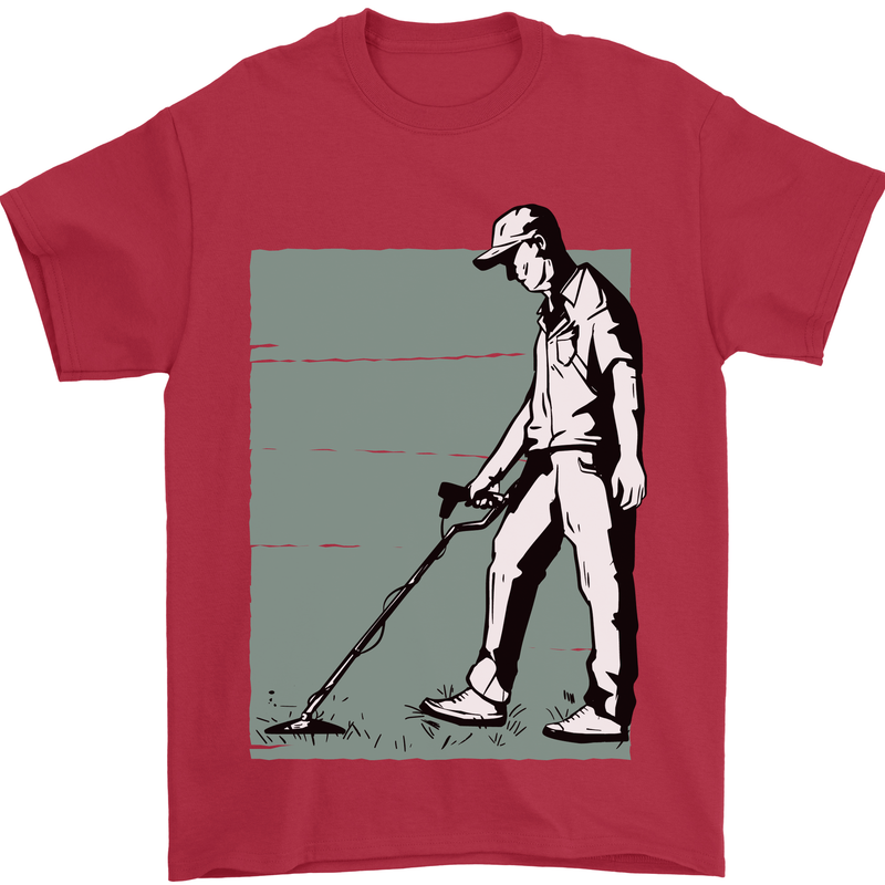 A Man Metal Detecting Detector Mens T-Shirt 100% Cotton Red