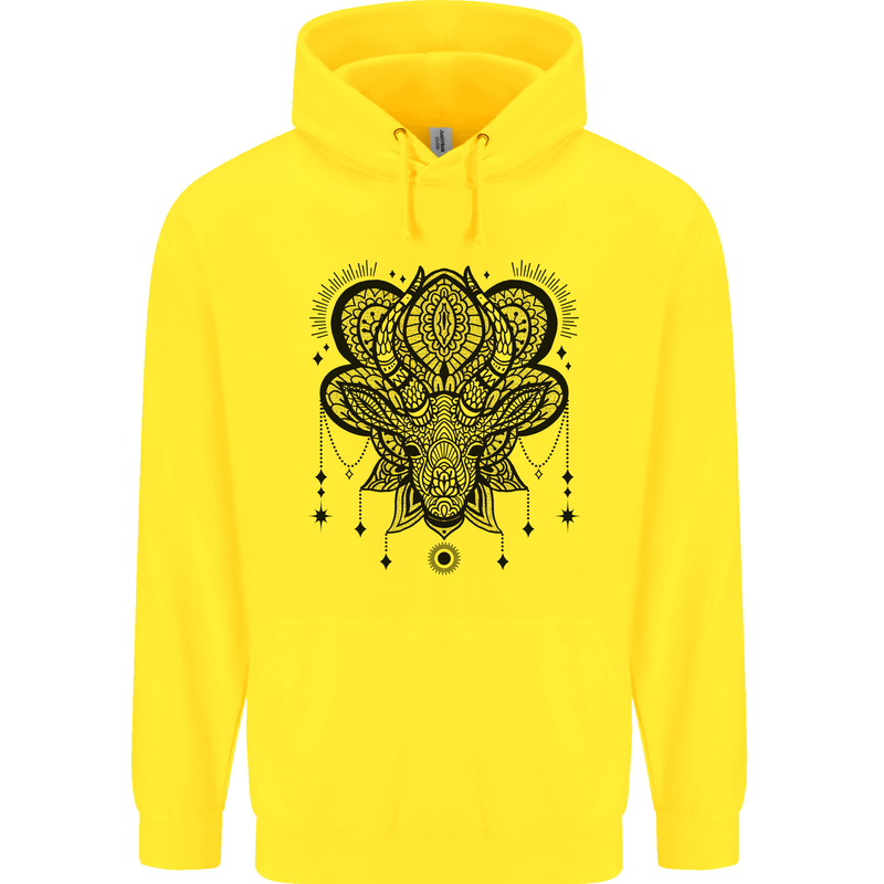 A Mandala Deer Childrens Kids Hoodie Yellow