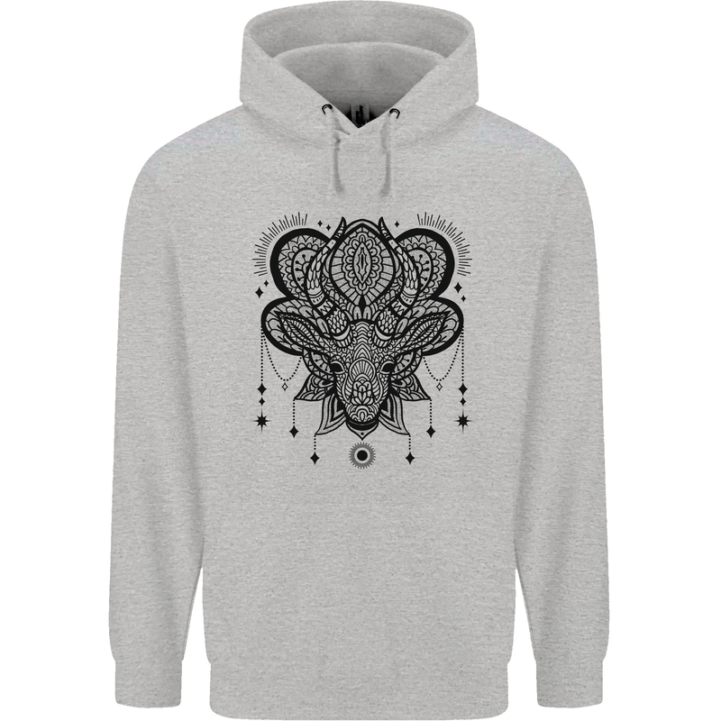 A Mandala Deer Mens 80% Cotton Hoodie Sports Grey