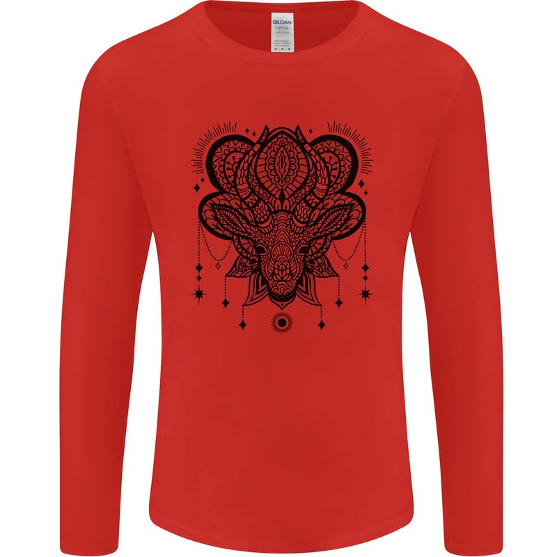 A Mandala Deer Mens Long Sleeve T-Shirt Red