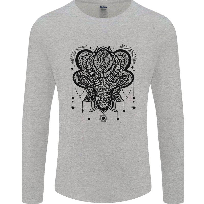 A Mandala Deer Mens Long Sleeve T-Shirt Sports Grey