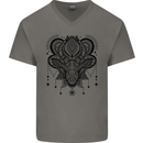 A Mandala Deer Mens V-Neck Cotton T-Shirt Charcoal