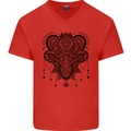 A Mandala Deer Mens V-Neck Cotton T-Shirt Red