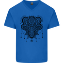 A Mandala Deer Mens V-Neck Cotton T-Shirt Royal Blue