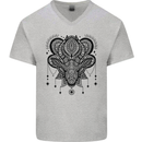 A Mandala Deer Mens V-Neck Cotton T-Shirt Sports Grey