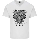 A Mandala Deer Mens V-Neck Cotton T-Shirt White