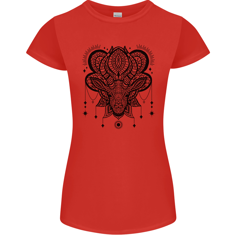 A Mandala Deer Womens Petite Cut T-Shirt Red