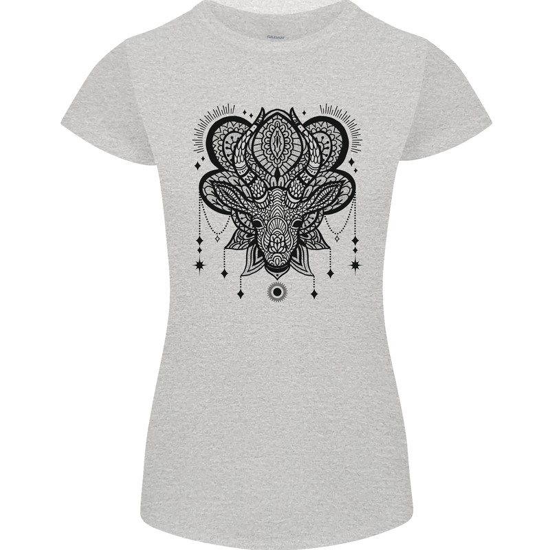 A Mandala Deer Womens Petite Cut T-Shirt Sports Grey