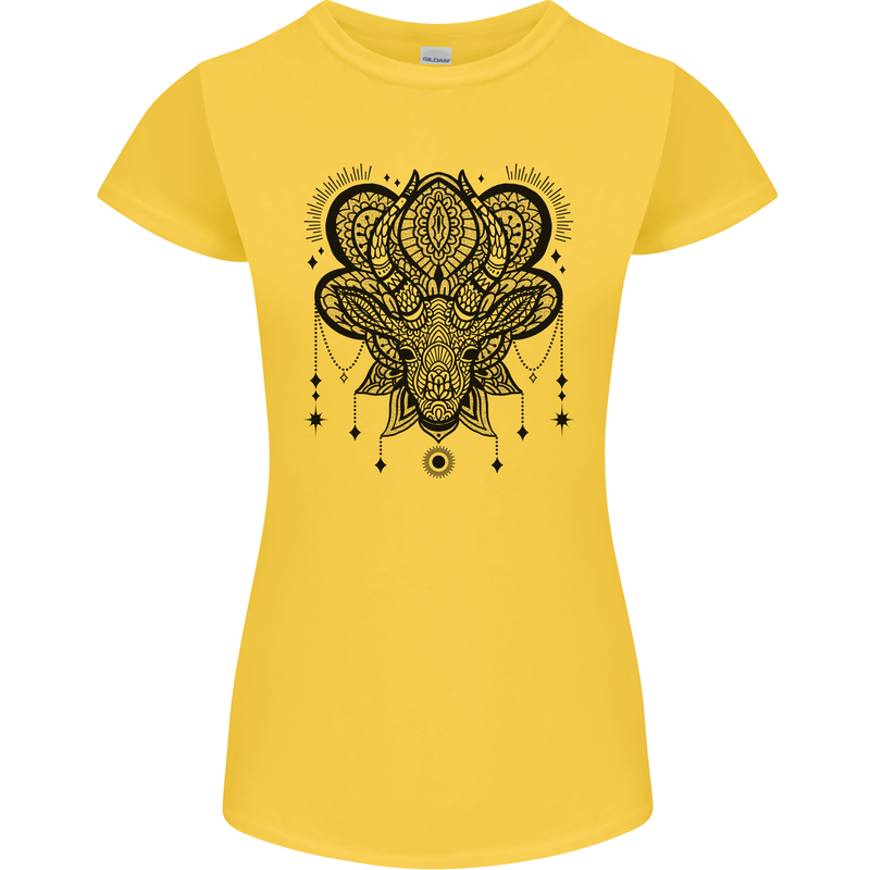 A Mandala Deer Womens Petite Cut T-Shirt Yellow