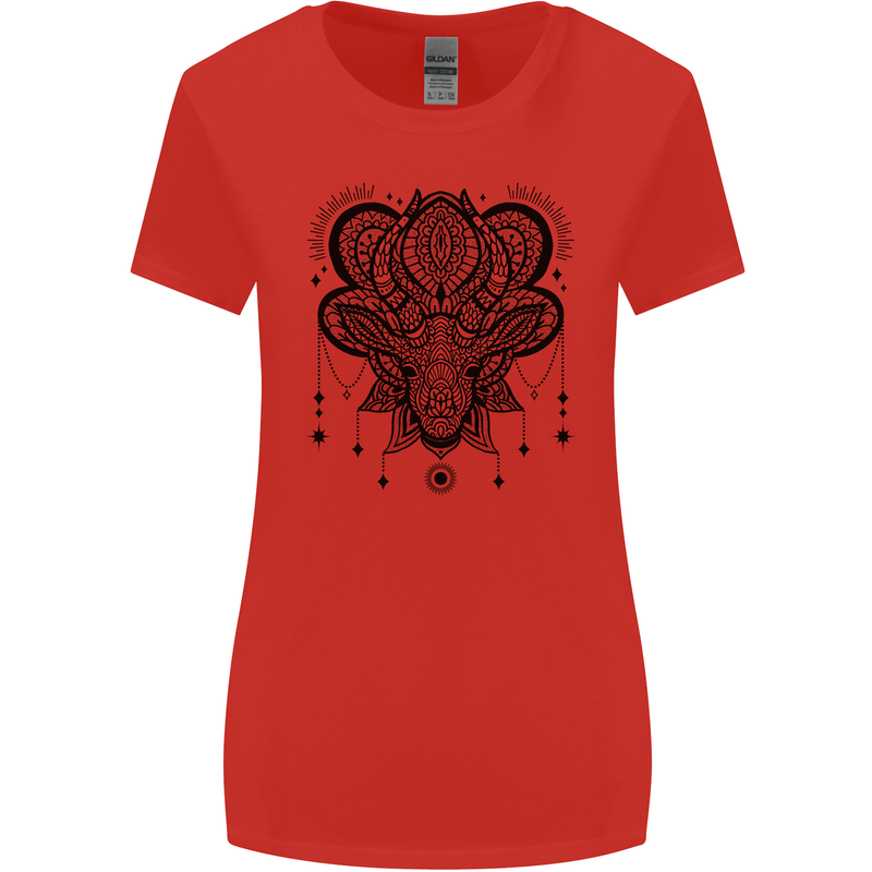 A Mandala Deer Womens Wider Cut T-Shirt Red