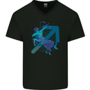 A Masculine Sagittarius Star Sign Design Mens V-Neck Cotton T-Shirt Black