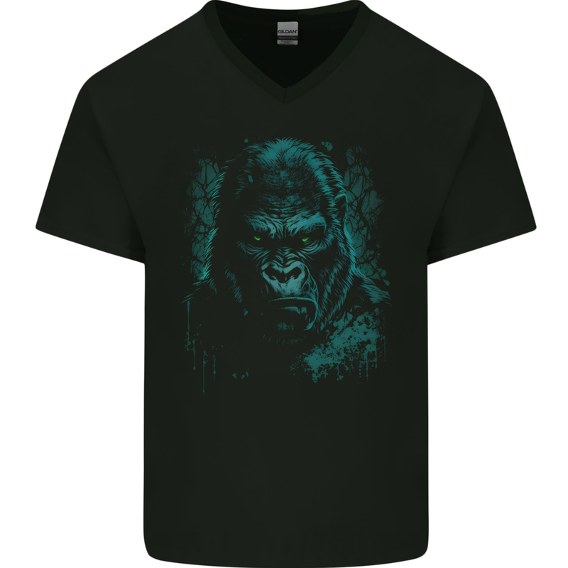 A Mean Gorilla Dark Style Mens V-Neck Cotton T-Shirt Black
