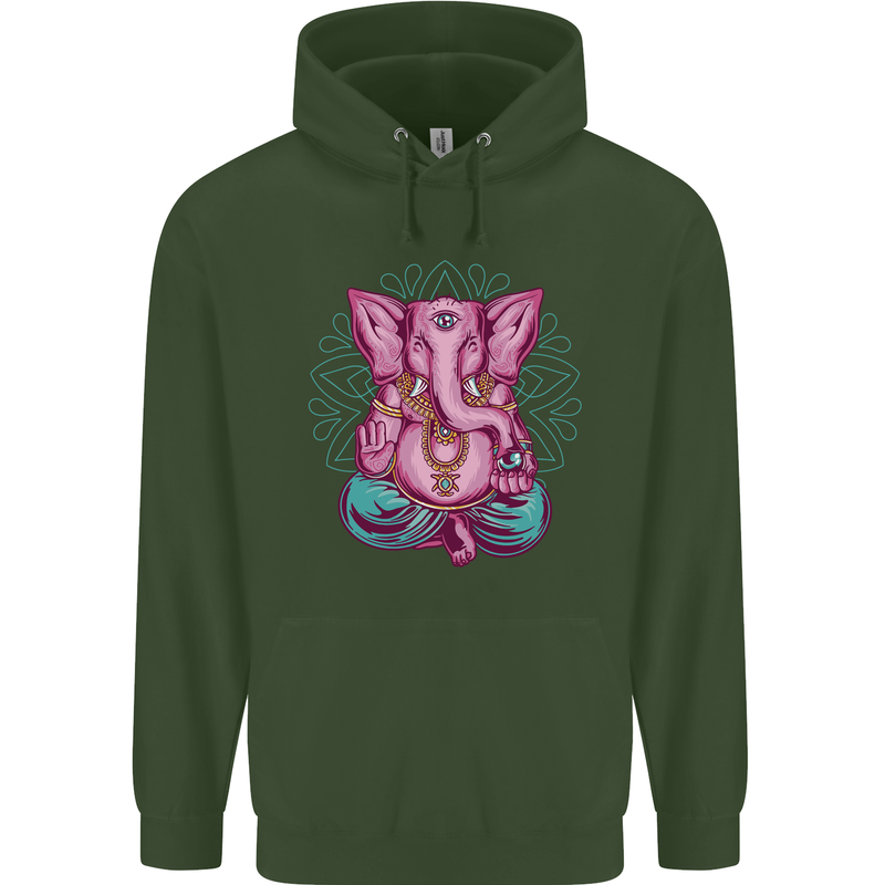 A Meditating Elephant Yoga Spiritual Childrens Kids Hoodie Forest Green