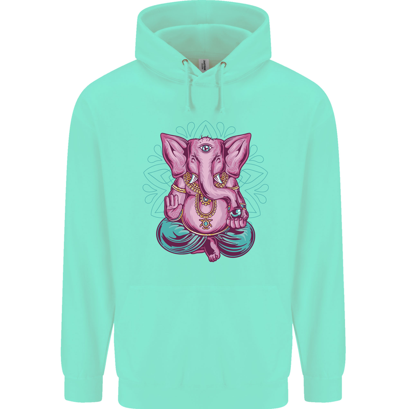 A Meditating Elephant Yoga Spiritual Childrens Kids Hoodie Peppermint