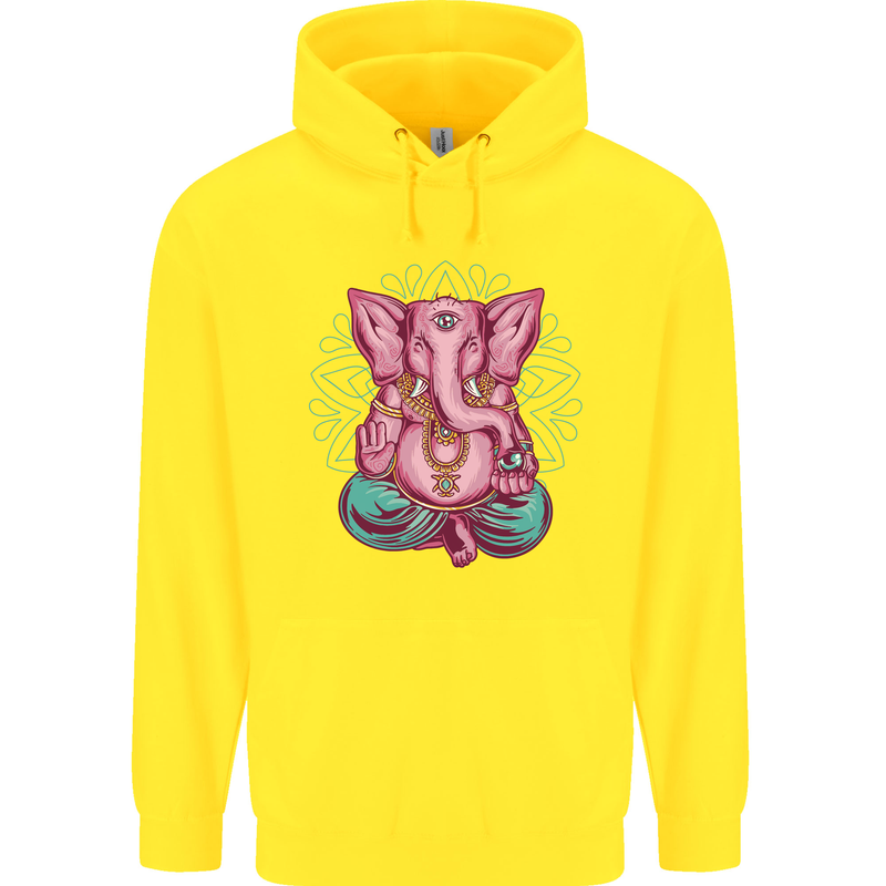 A Meditating Elephant Yoga Spiritual Childrens Kids Hoodie Yellow