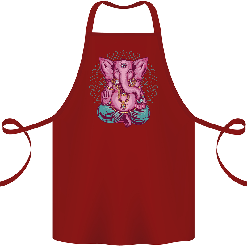 A Meditating Elephant Yoga Spiritual Cotton Apron 100% Organic Maroon